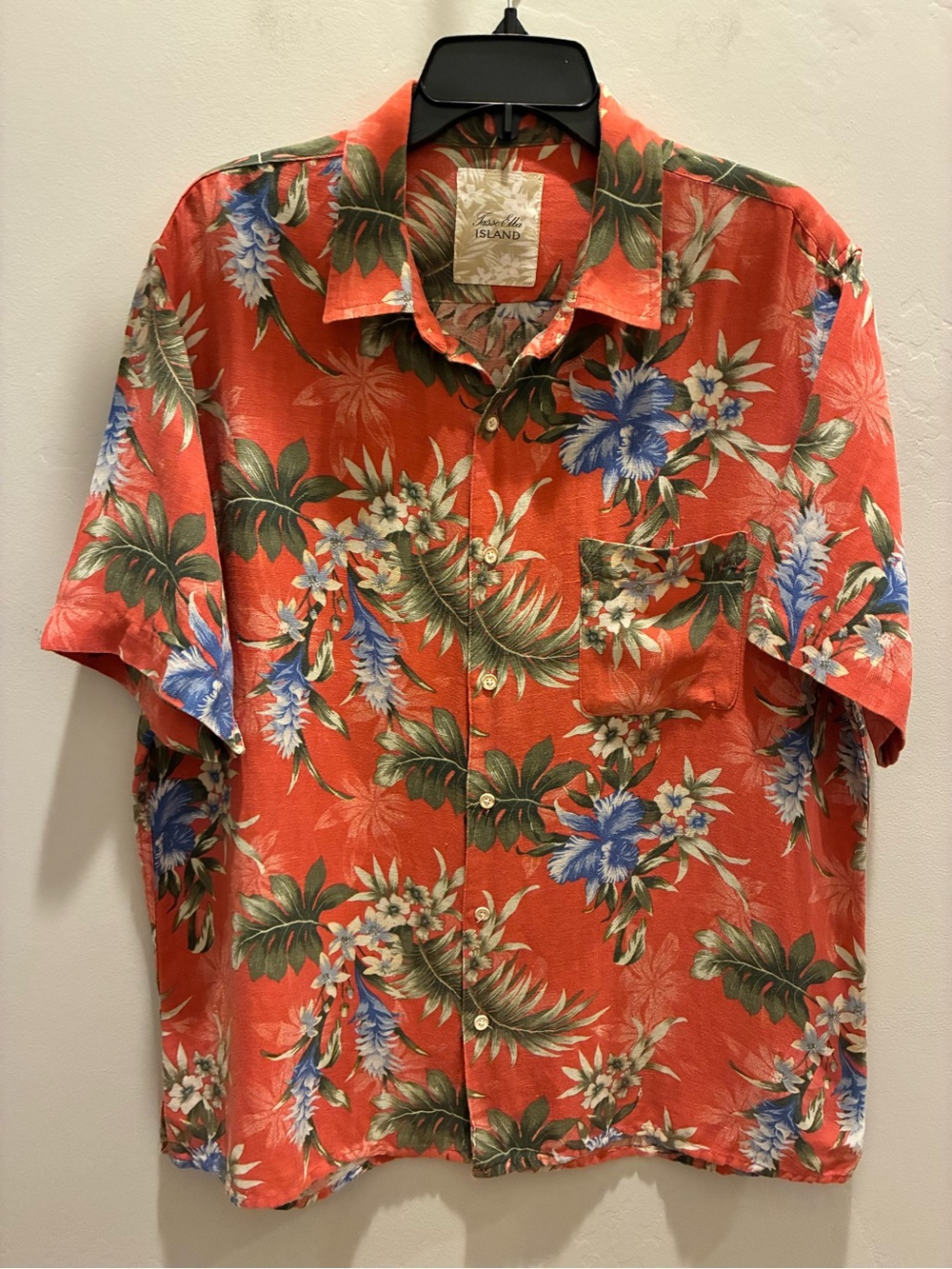 Tasso Elba Red Floral Hawaiian Polo Shirt with Blue Accents